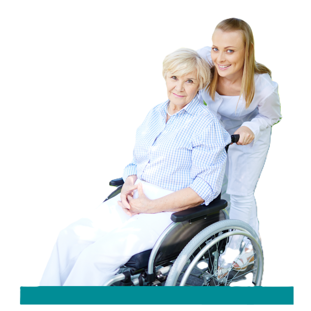 Caregiver assisting a senior woman in a wheelchair with in-home senior care in the Tampa Area, FL