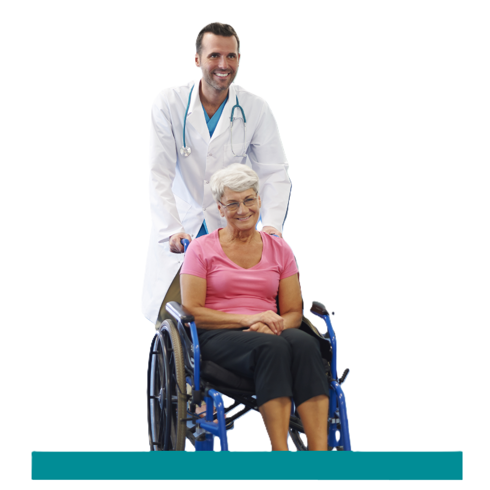 Caregiver pushing a senior woman in a wheelchair providing in-home senior care services in Tampa Area, FL